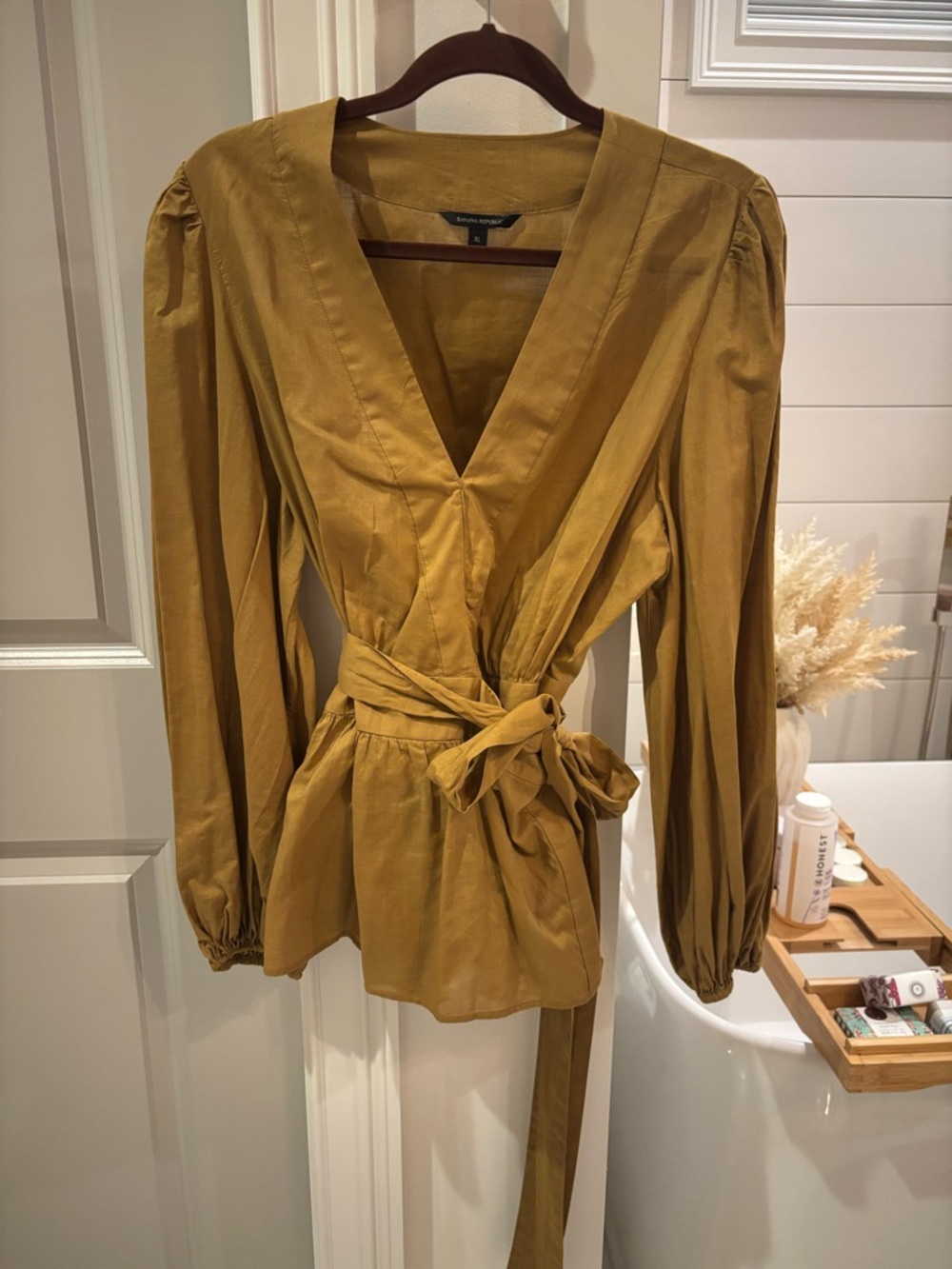 Banana Republic Mustard Wrap Blouse with Tie Waist - Women